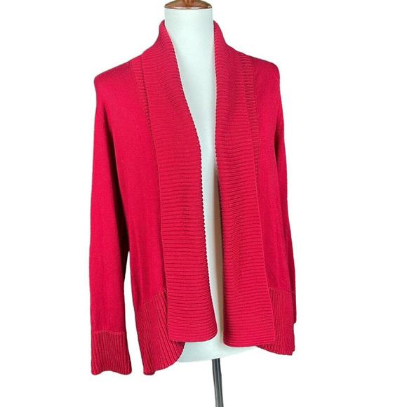 Dress Barn Open Cardigan Sweater Women Size XL Petite Red Drape Casual - Picture 1 of 9